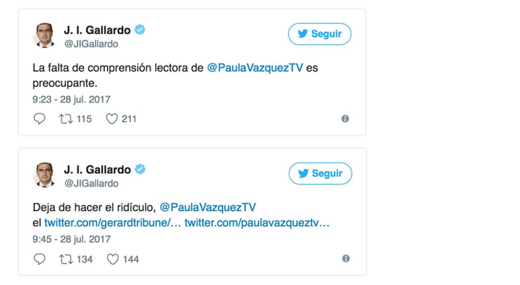 Imagen de los tuits publicados y posteriormente borrados por J.I. Gallardo