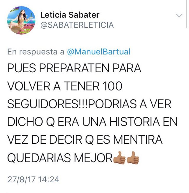Leticia Sabater se indignó en Twitter con Manuel Bartual