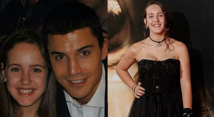 Ángela Fabián y Álex González a la izquierda y la actriz en la actualidad