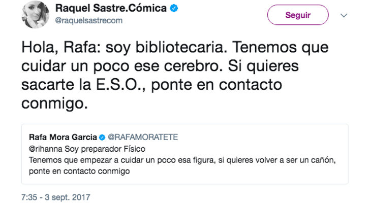 Contestación de Raquel Sastre a Rafa Mora