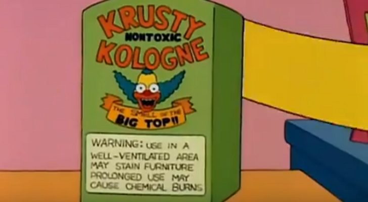 Envase de la colonia Krusty utilizada por Bart en 'Los Simpson'