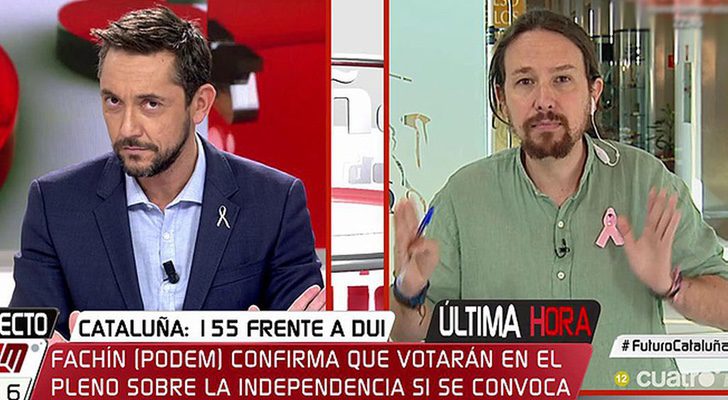 Pablo Iglesias y Javier Ruiz en 'Las mañanas de Cuatro'