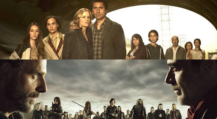Arriba, imagen de &#39;Fear The Walking Dead&#39;, abajo los protagonsitas de &#39;The Walking Dead&#39;