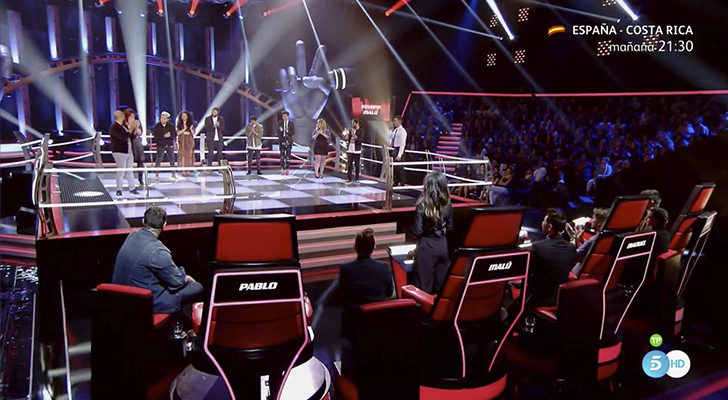 El equipo de Pablo López en el escenario de 'La Voz'