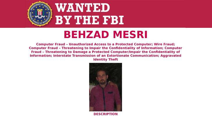 Behzad Mesri en la lista de los más buscados del FBI