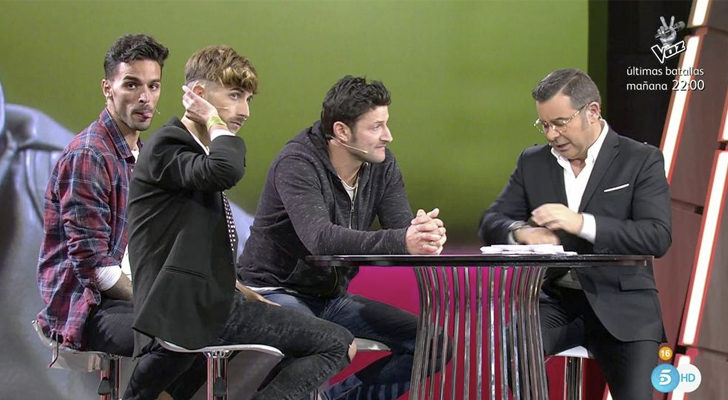 Dani, Cristian y Miguel en el plató de 'Gran Hermano Revolution'