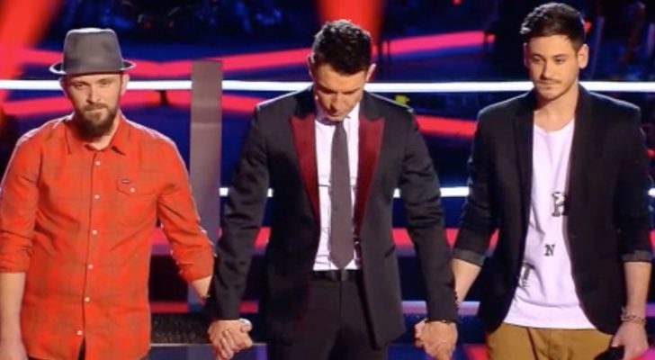 Cepeda y su compañerp junto a Jesús Vázquez en 'La Voz 3'