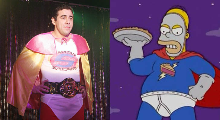 Amador disfrazado del Capitán Salami y Homer, de Pastelman