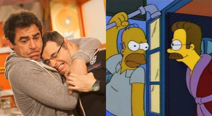 Amador en una de sus pequeñas peleas con Leo y Homer tratando de dejar inconsciente a Flanders