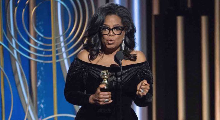 Oprah Winfrey pronunciando su discurso en la 75 edición de los Globos de Oro