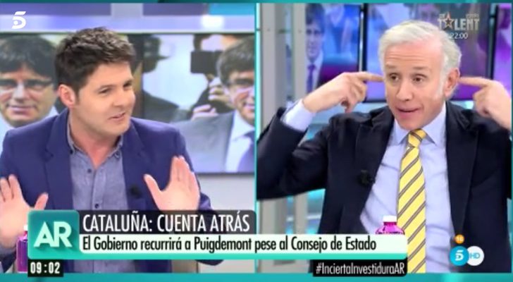Jesús Cintora y Eduardo Inda en el debate de la mesa política de 'El programa de Ana Rosa'