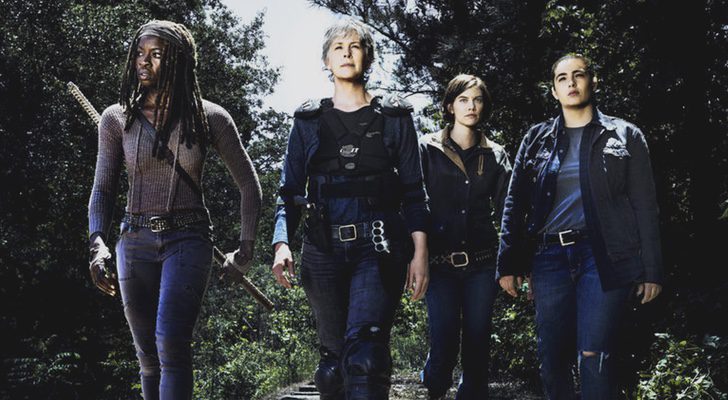 Danai Gurira (Michonne), Melissa McBride (Carol Peletier), Lauren Cohan (Maggie Greene) y Tara (Alanna Masterson) en la octava temporada de 'The Walking Dead'