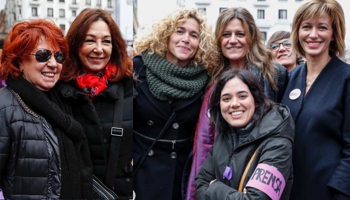 Ana Rosa Quintana y Susanna Griso junto a sus compañeras en la huelga del 8M