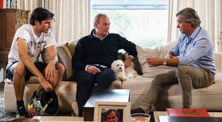 Carlos Sainz Jr., Bertín Osborne y Carlos Sainz en 'Mi casa es la tuya'