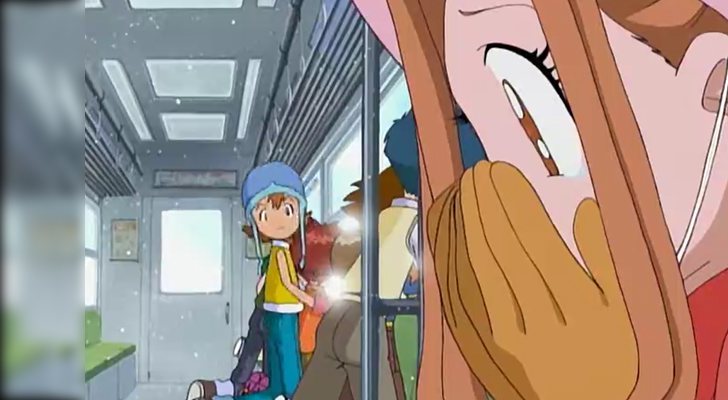 Mimi, triste, por la despedida con los Digimon