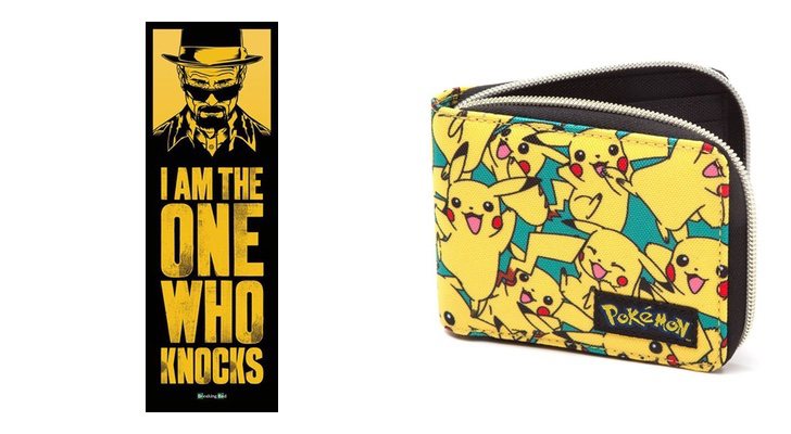 Póster de 'Breaking Bad' y monedero de 'Pokémon'