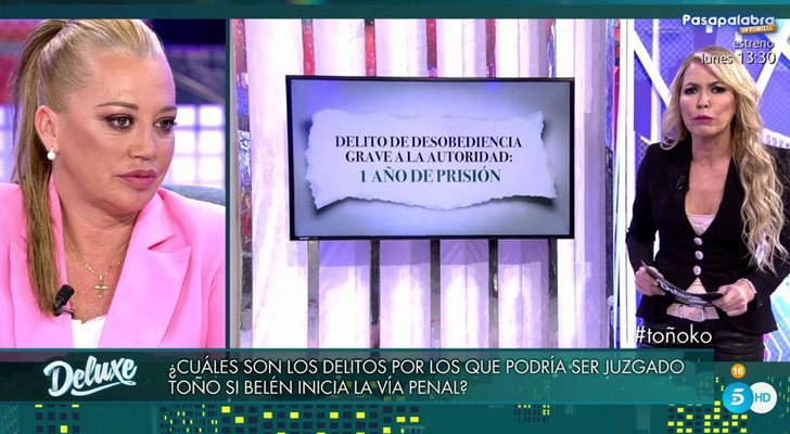 Montse Suárez explica los delitos de Toño Sanchís en &#39;Sábado deluxe&#39; bajo la mirada atenta de Belén Esteban