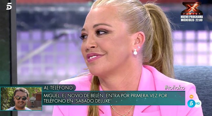 Belén Esteban escucha las palabras de su novio, Miguel, en 'Sábado deluxe'