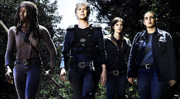 Danai Gurira (Michonne), Melissa McBride (Carol Peletier), Lauren Cohan (Maggie Greene) y Tara (Alanna Masterson) en la octava temporada de &#39;The Walking Dead&#39;