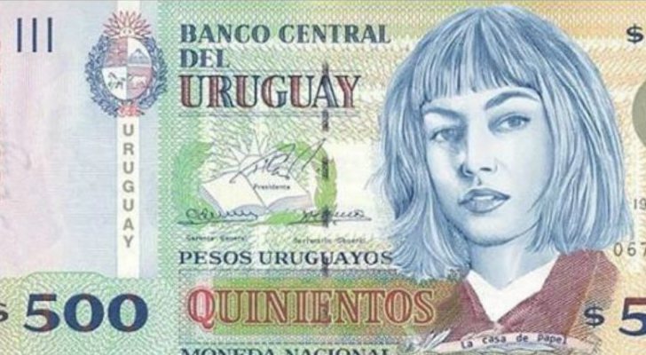 Billete típico de Uruguay con la cara de Tokio