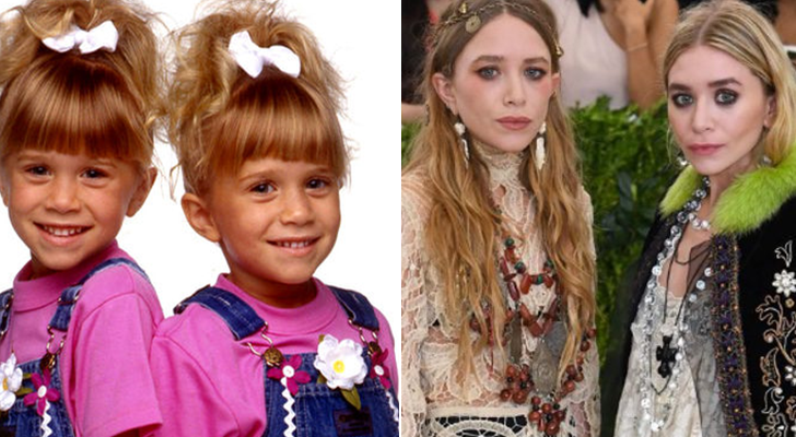 Mary Kate y Ashley Olsen en 'Padres forzosos' (izq.) y en la actualidad (der.)