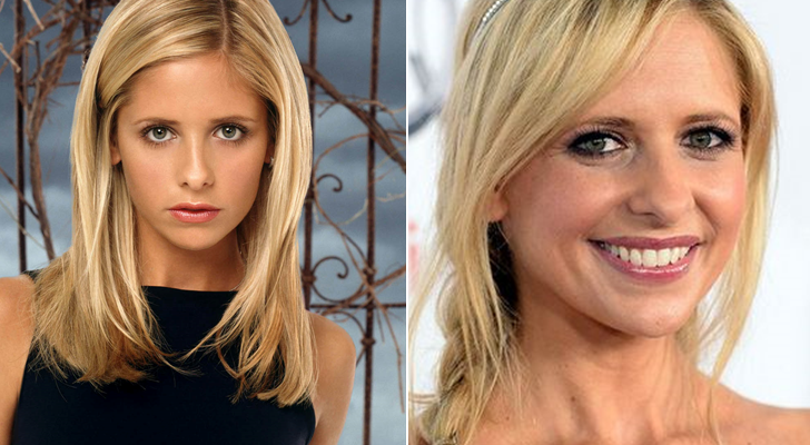 Sarah Michelle Gellar en 'Buffy, cazavampiros' (izq.) y en la actualidad (der.)