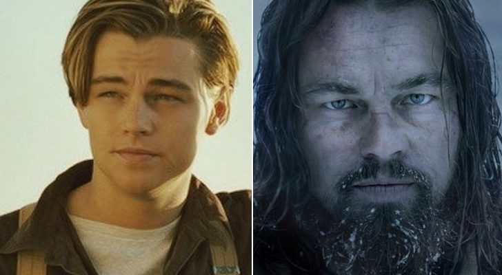 Leonardo DiCaprio en "Titanic" (izq.) y en "El renacido" (der.)
