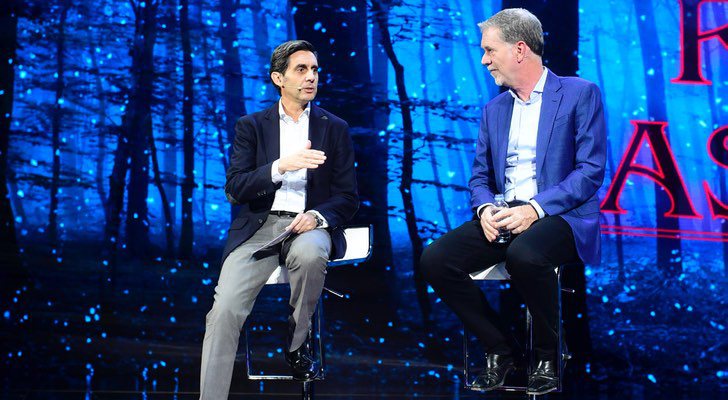 José María Álvarez-Pallete y Reed Hastings en un evento de Telefónica en Madrid