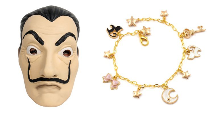 Máscara de Salvador Dalí de 'La Casa de Papel' y pulsera de 'Sailor Moon'