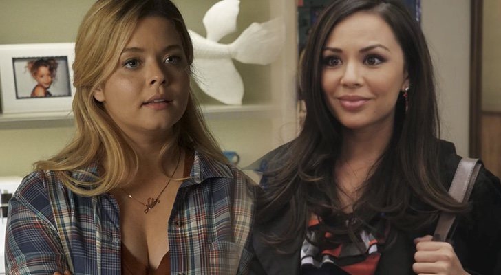 Sasha Pieterse (Alison) y Janel Parrish (Mona)