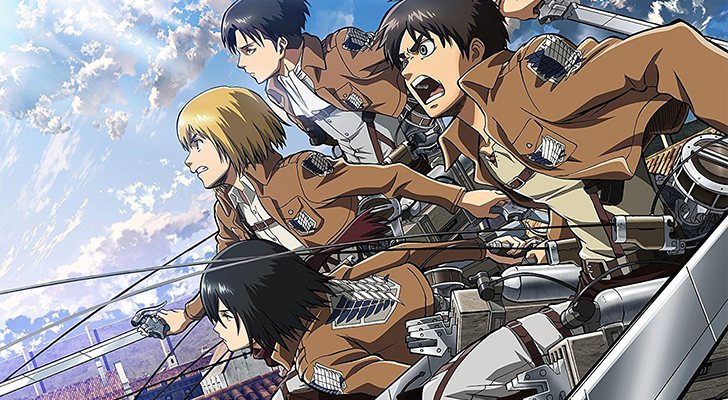 Mikasa, Armin y Eren, junto al capitán Levi, protagonistas de 'Ataque a los titanes'