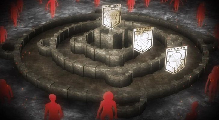 Imagen de los tres grandes muros que protegen a la humanidad de los titanes en 'Ataque a los titanes'