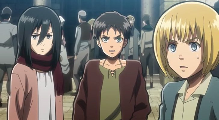 Mikasa, Eren y Armin, protagonistas de 'Ataque a los titanes'