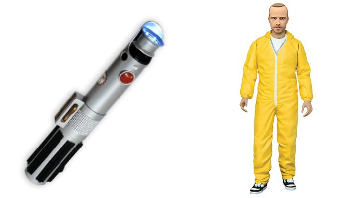 Linterna con forma de espada láser de 'Star Wars Rebels' y figura de Jesse Pinkman de 'Breaking Bad'