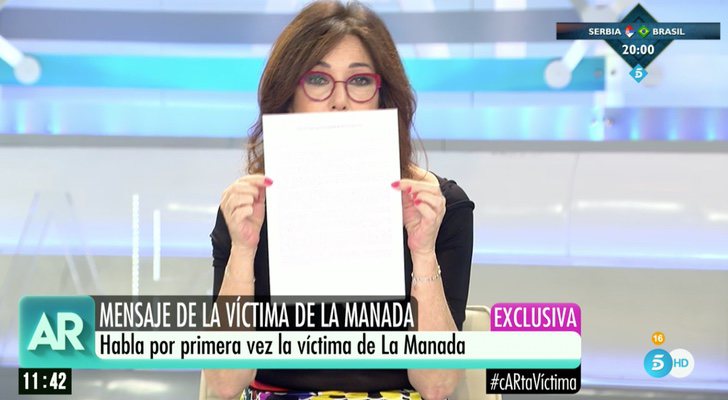 Ana Rosa muestra la carta de la víctima de La Manada en &#39;El Programa de Ana Rosa&#39;