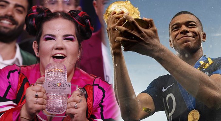 Netta, representante de Israel en el Festival de Eurovisión 2018, y Kylian Mbappé, jugador de la selección francesa de fútbol