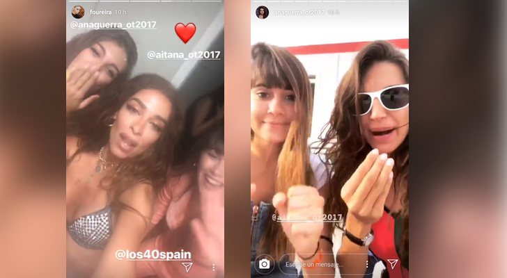 Ana Guerra, Aitana y Eleni Foureira grabándose en vídeo durante el festival