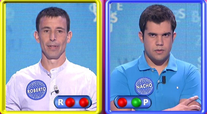 Roberto y Nacho, concursantes de 'Pasapalabra', enfrentándose en "La silla azul"