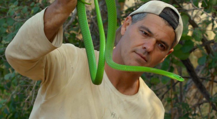 Frank Cuesta con una serpiente grabando &#39;Wild Frank&#39;