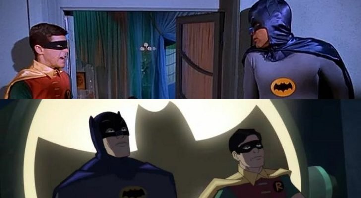 Arriba, 'Batman' en acción real; abajo, la versión animada