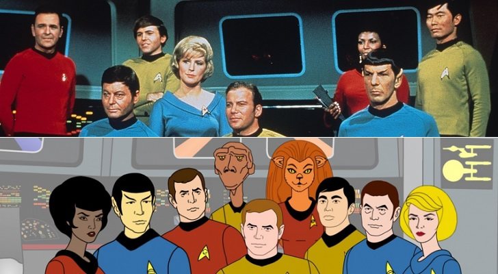 Arriba, 'Star Trek' en acción real; abajo, la serie animada