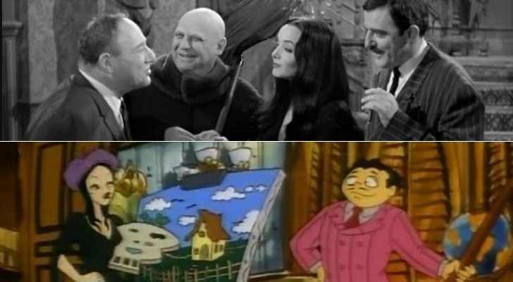Arriba, &#39;La familia Addams&#39; en acción real; abajo, la serie animada de 1992