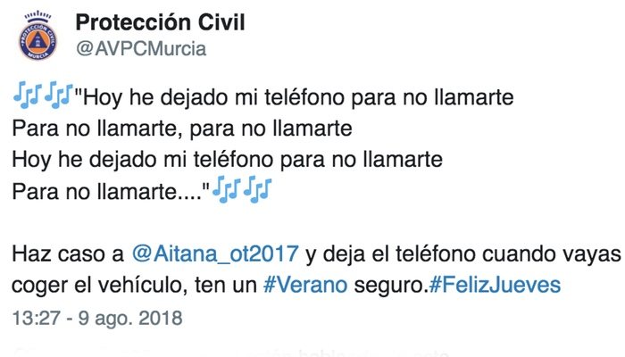 El tweet de Protección Civil Murcia