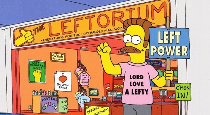 Ned Flanders en The Leftorium, su tienda para zurdos