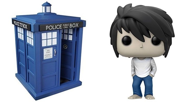 Funko de la TARDIS de 'Doctor Who' y funko de L de 'Death Note'