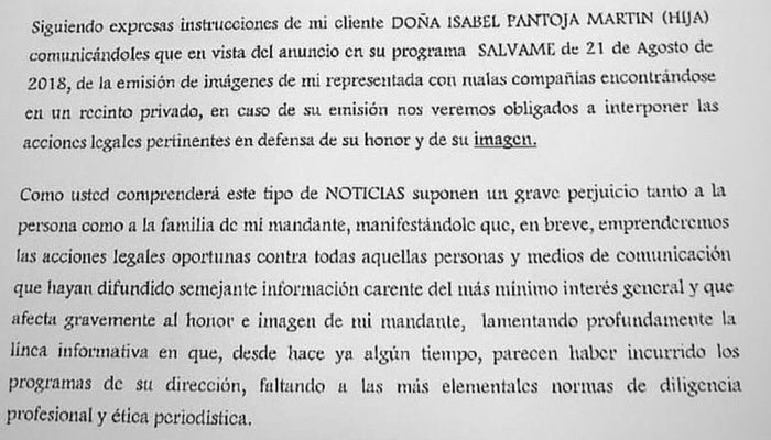 El comunicado de la abogada de Chabelita a 'Sálvame'