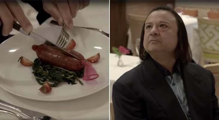 Bill Jilla y el plato con carne envuelta en un preservativo