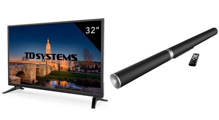 Televisión de 32 pultadas y equipo de sonido Home Cinema