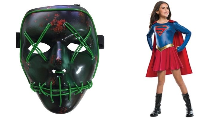 Máscara de 'The Purge' y disfraz de 'Supergirl'