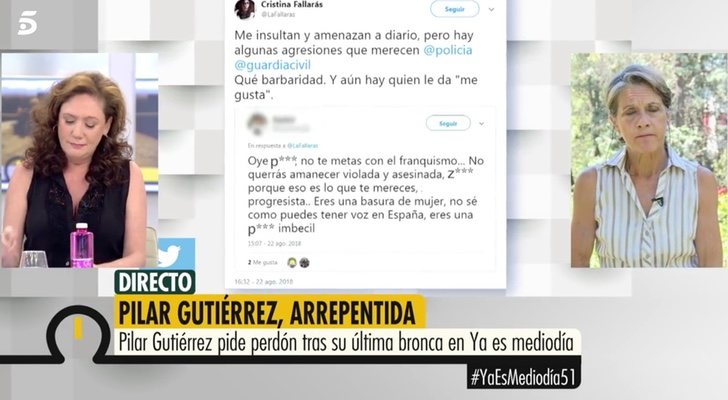 Cristina Fallarás y Pilar Gutiérrez durante su discusión en el programa